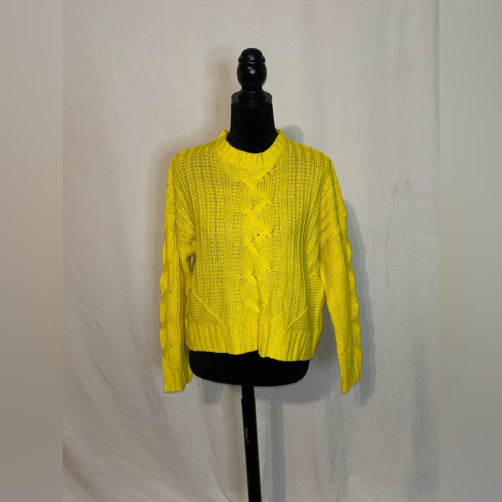 NWT Love Change Bright Yellow Cable Knit Sweater